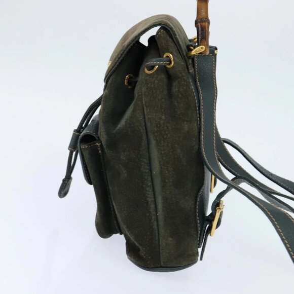 GUCCI Bamboo Backpack Suede Khaki Gold 003 58 0030 Auth gh1145 main image 10